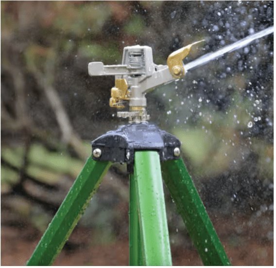 A lawn sprinkler watering grass