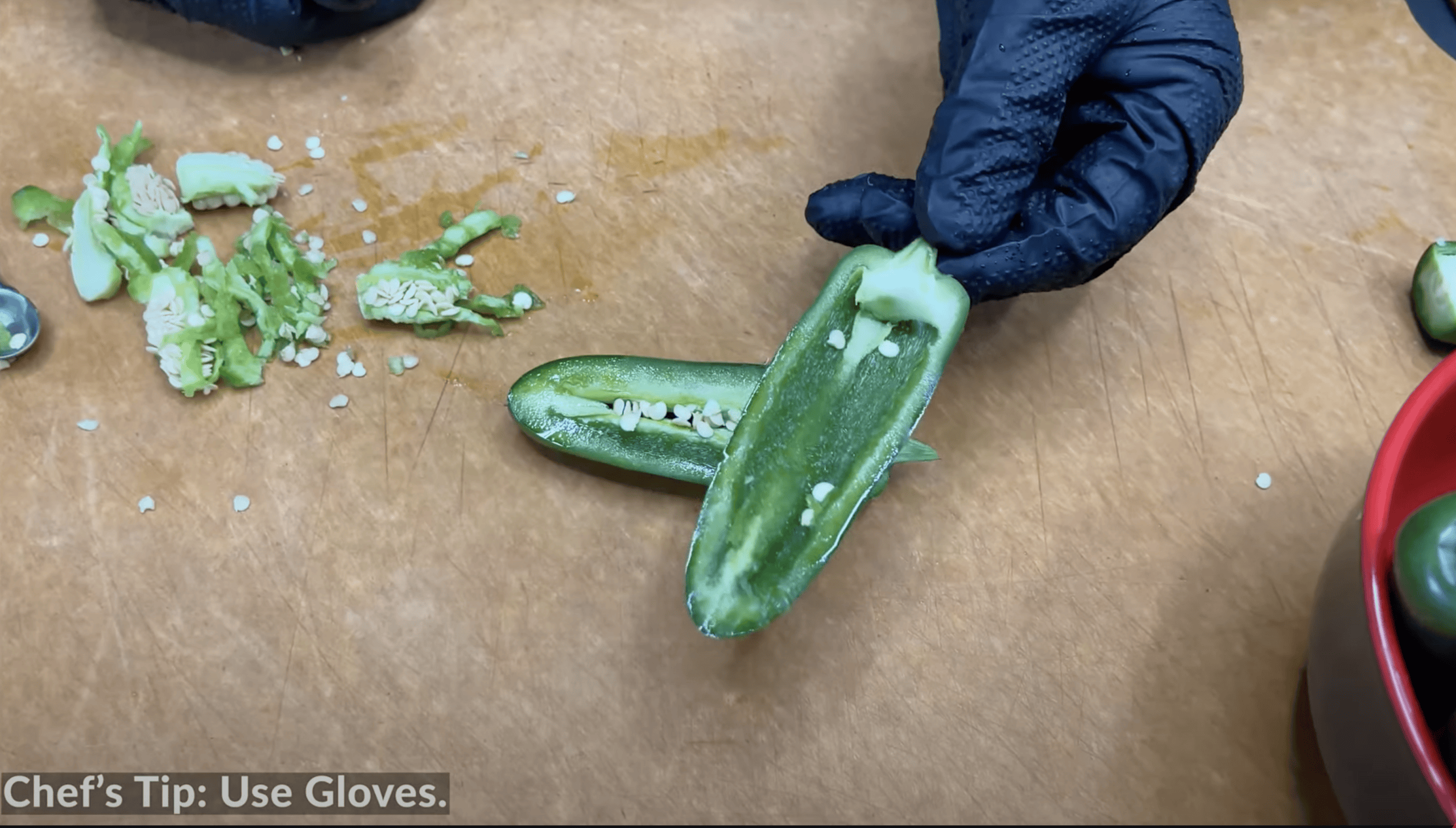 Prep Jalapeño peppers with a teaspoon