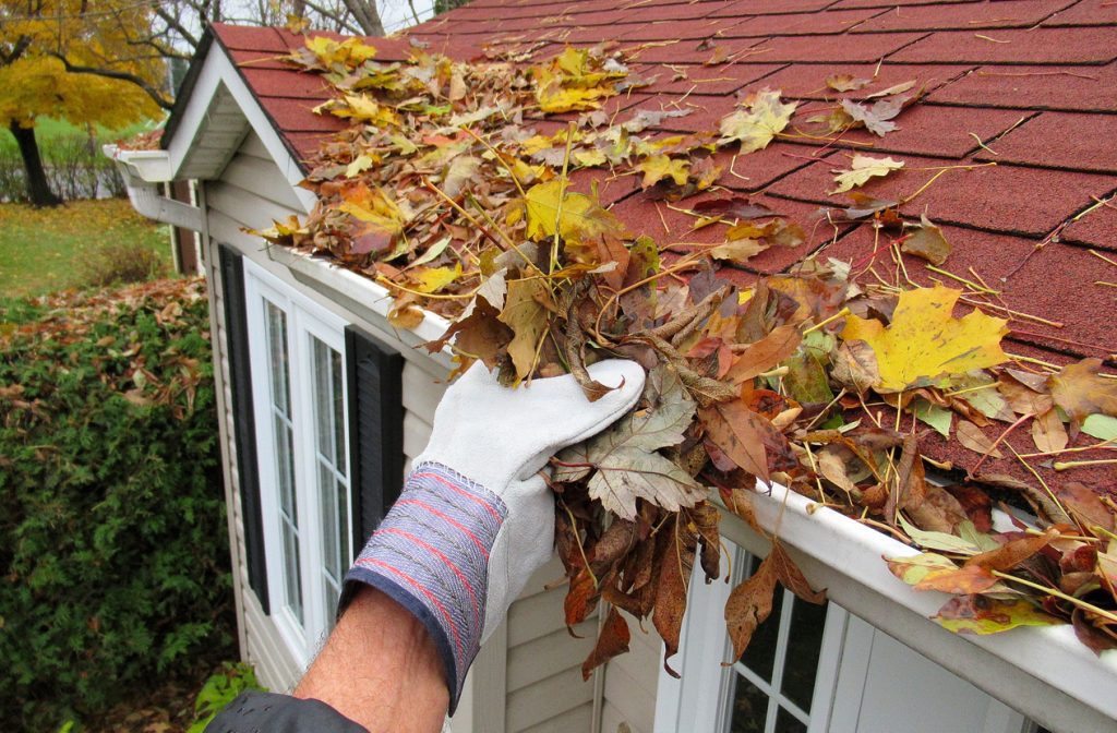 Removing leaves from gutter
