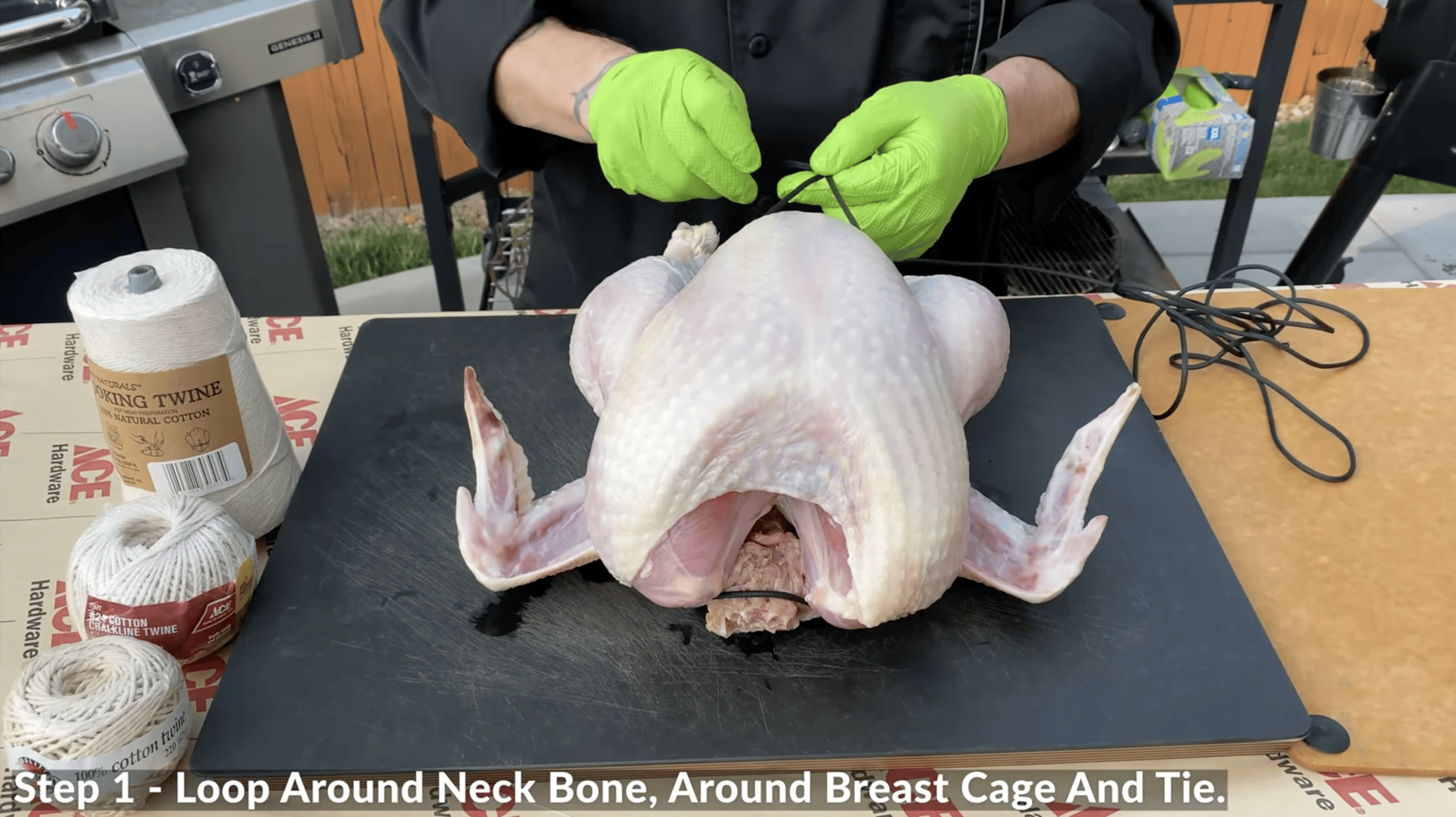 Loop of twine around turkey