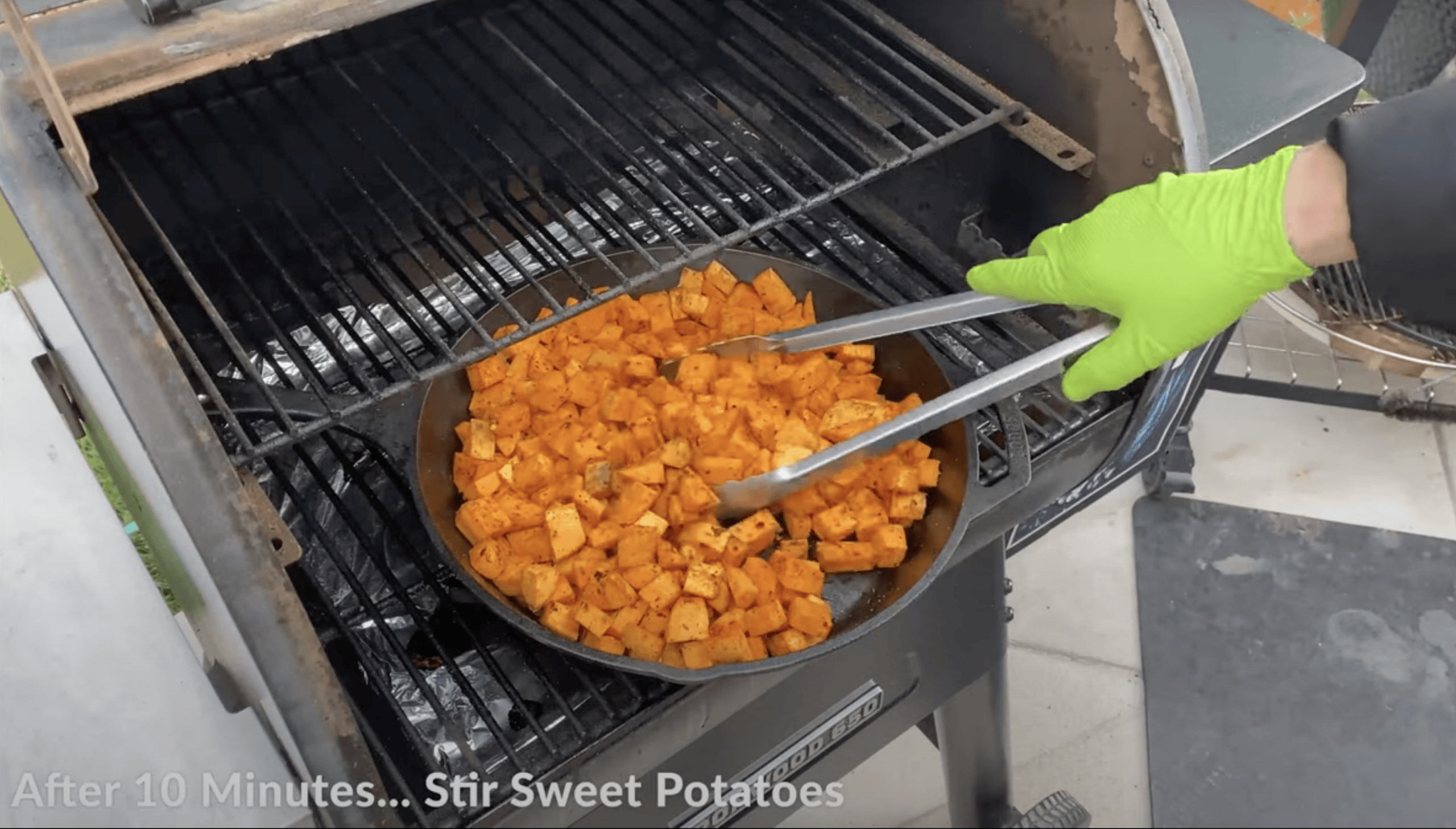 Cook the sweet potatoes in a skillet